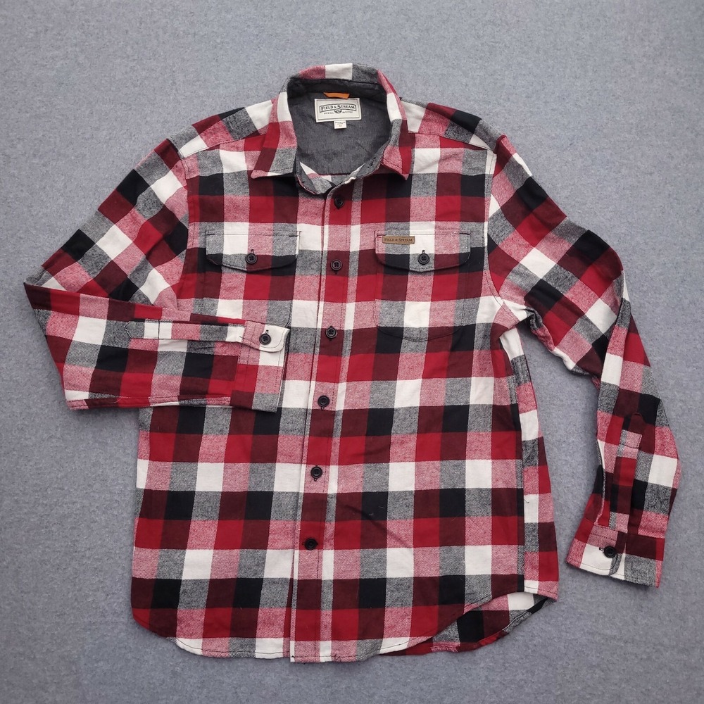 Field & Stream Flannel Shirt Sz Medium Long Sleeve Red Plaid Button Up Mens
